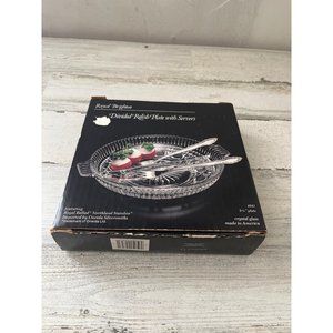 Royal Brighton crystal glass divided relish plate with stainless steel servers N
